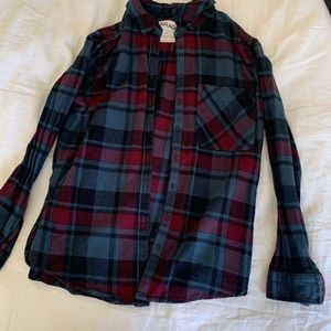 Blue, maroon, and navy blue flannel from garage